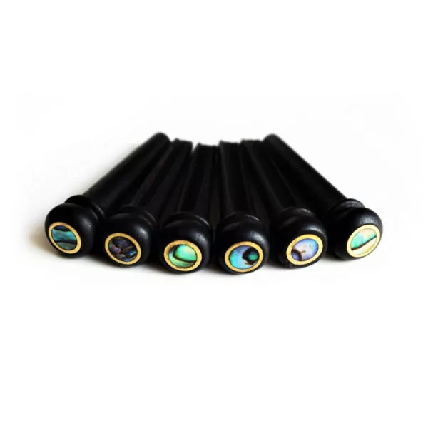 Ebony Abalone Brass Bridge Pins by Guitar Anatomy