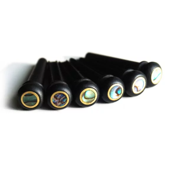 Ebony Abalone Brass Bridge Pins by Guitar Anatomy