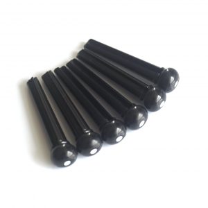 6 x Black Guitar Bridge Pins String Pegs with White Dot Inlay
