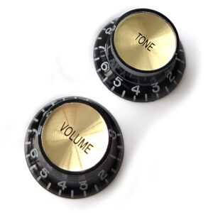 Left Handed Top Hat Bell Reflector Knobs – Black Gold | Guitar Anatomy