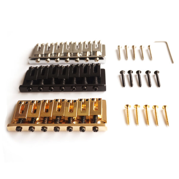 7 String Hardtail Through Body Bridge – Chrome Black Gold - Image 3