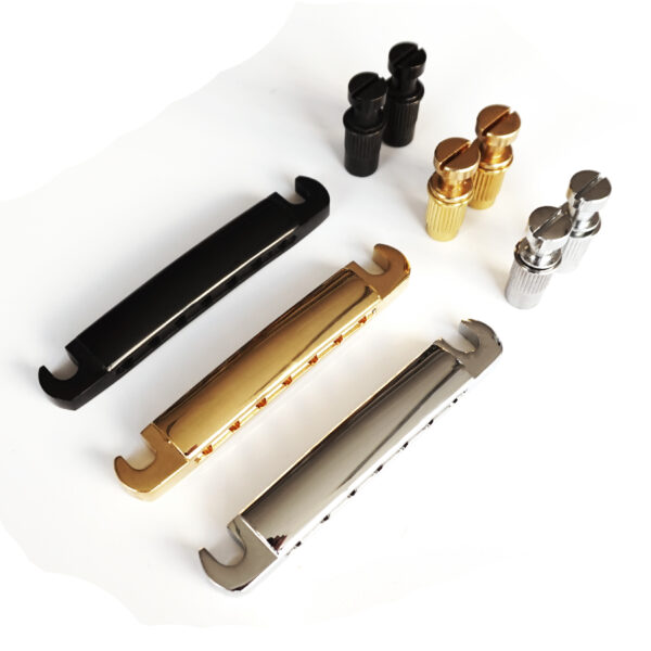 7 String Stop Bar Tailpiece - Chrome Black Gold | Guitar Anatomy